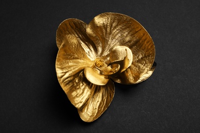 Photo of Gold decorative orchid flower on black background