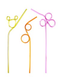 Image of Set with different straws for drinks on white background