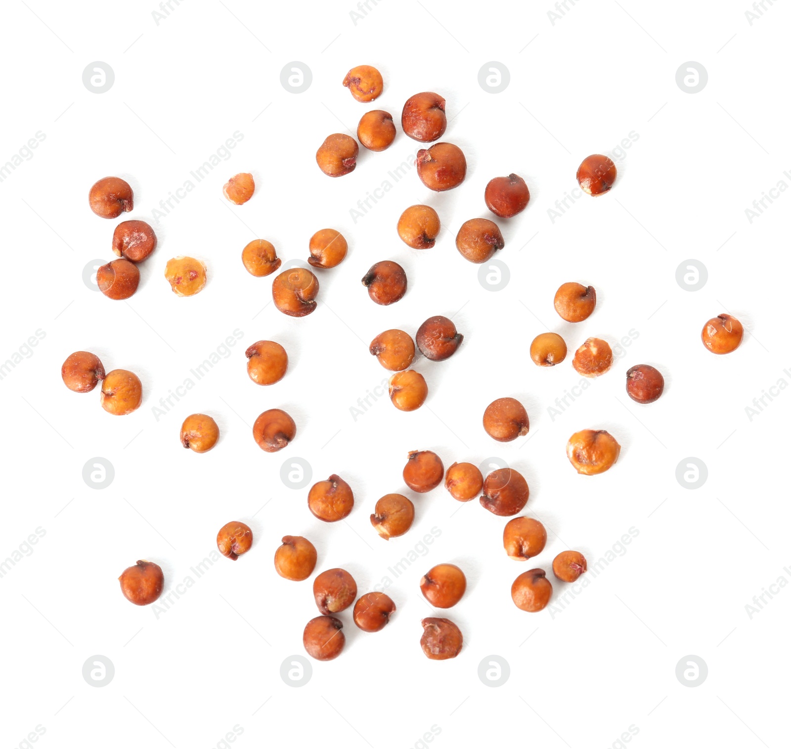 Photo of Raw red quinoa seeds on white background, top view