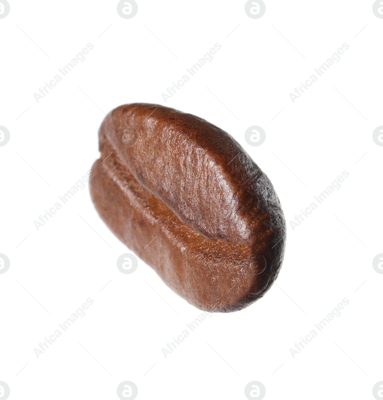 Photo of One aromatic roasted coffee bean isolated on white