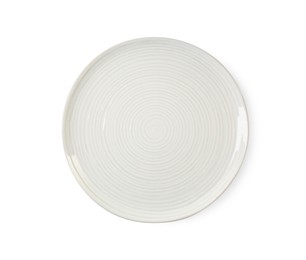 Photo of One clean ceramic plate isolated on white, top view