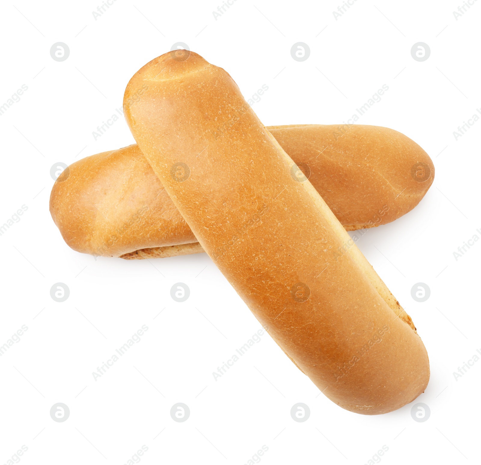 Photo of Fresh hot dog buns isolated on white, top view