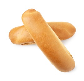 Photo of Fresh hot dog buns isolated on white, top view