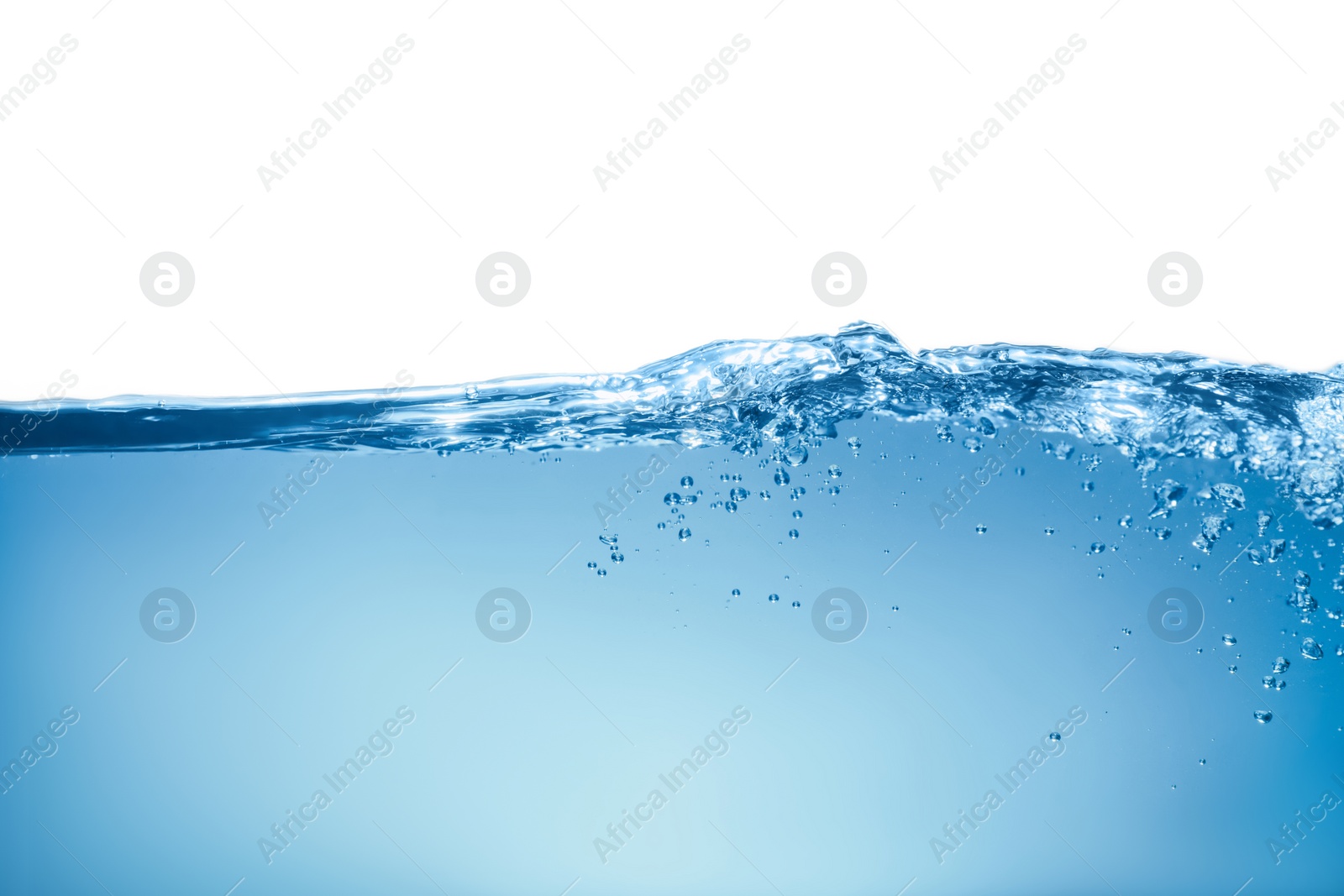 Photo of Splash of clear blue water on white background