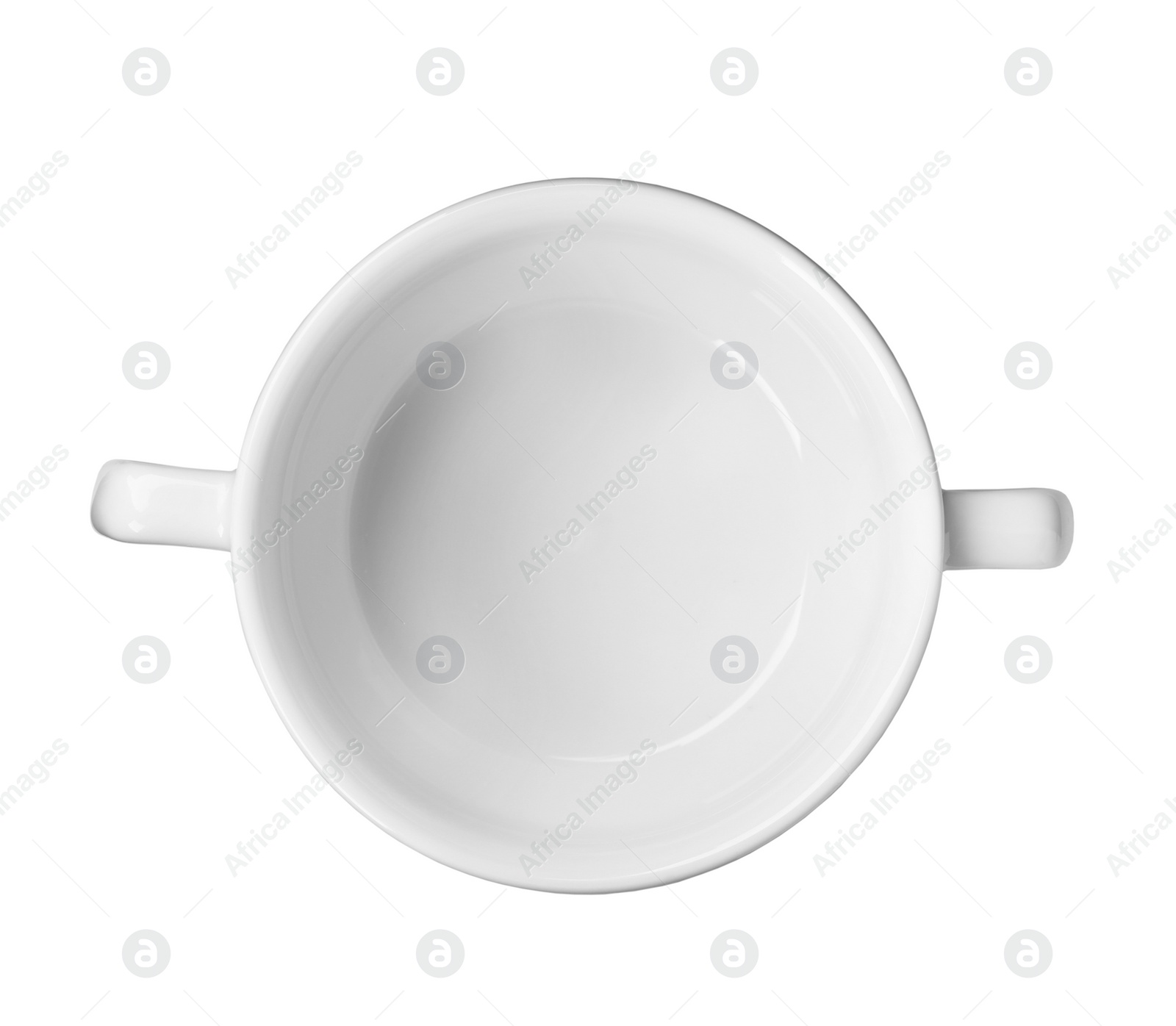 Photo of Ceramic soup bowl with space for text on white background, top view. Washing dishes