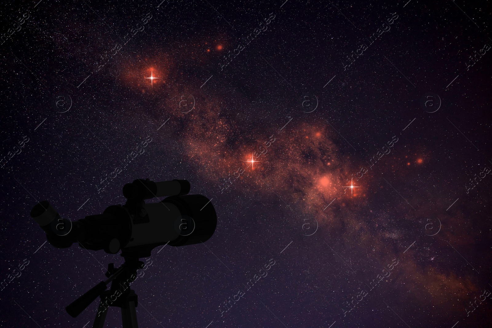 Image of Astronomy. Viewing beautiful starry sky through telescope at night