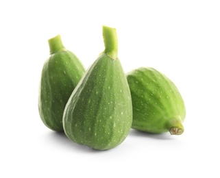 Whole ripe green figs on white background