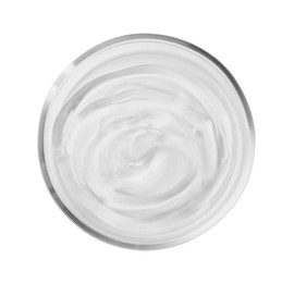Photo of Petri dish with liquid isolated on white, top view