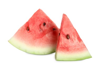 Photo of Slices of delicious ripe watermelon on white background