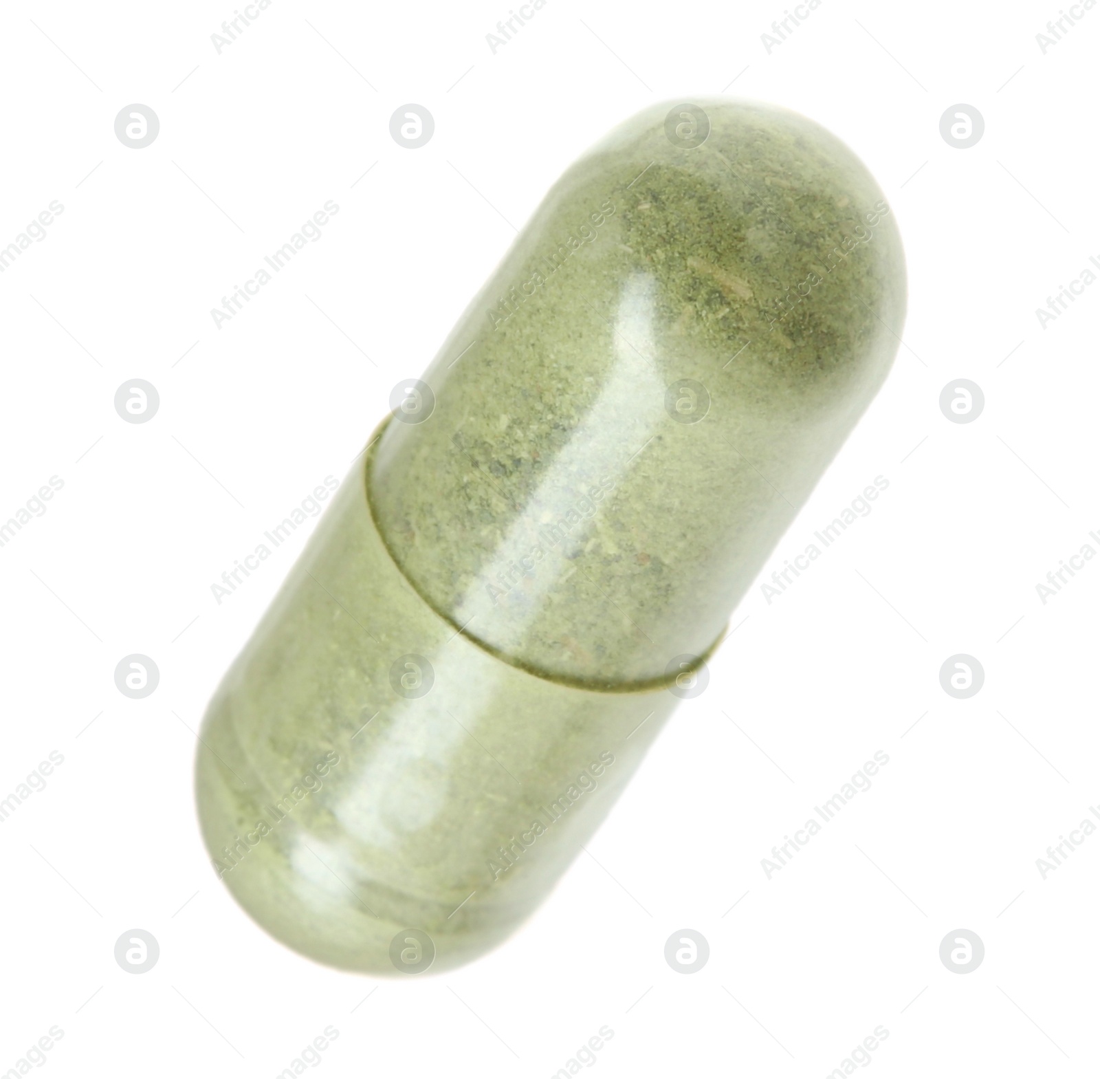 Photo of One vitamin capsule isolated on white. Health supplement