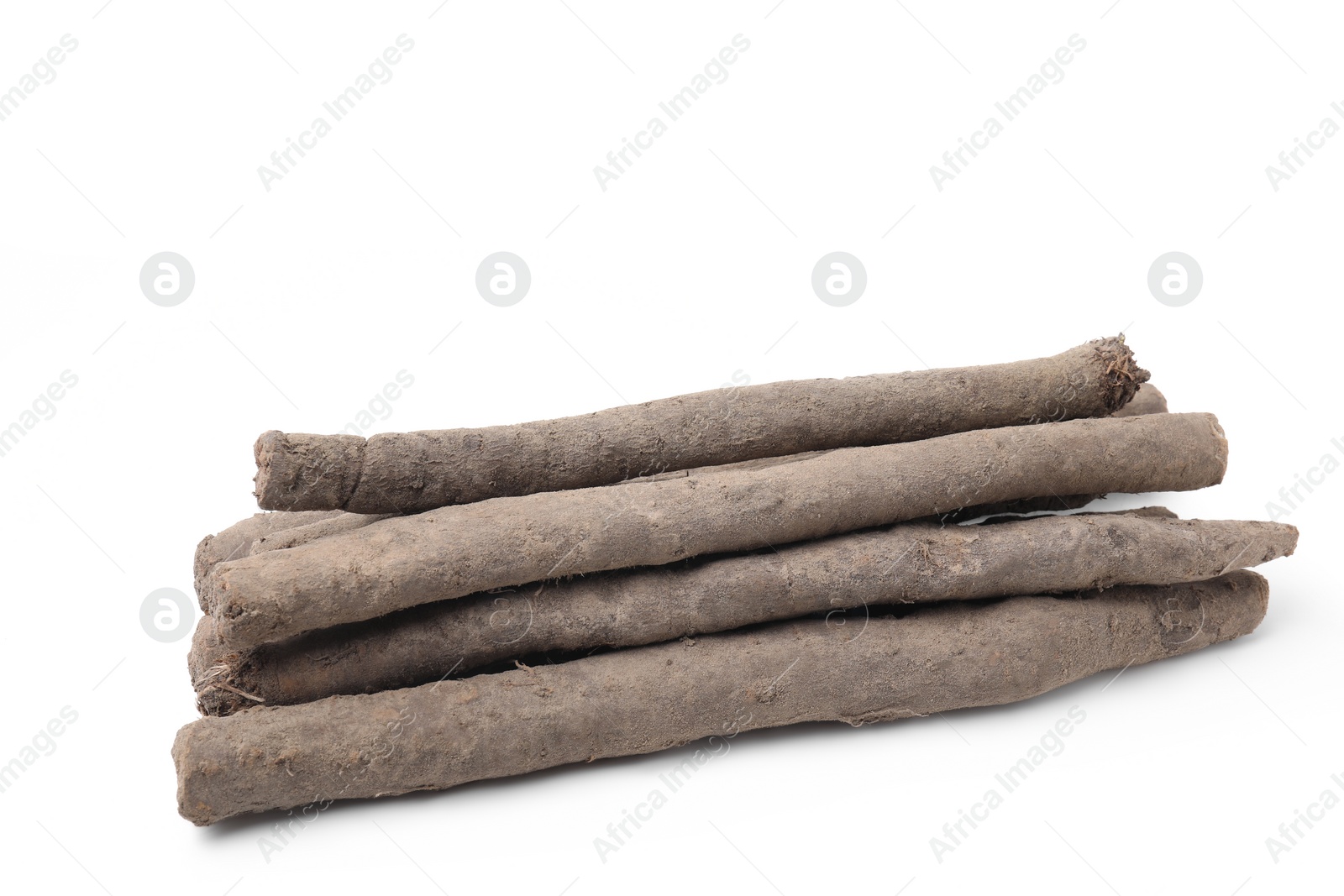 Photo of Fresh raw salsify roots on white background