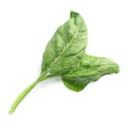 Photo of Fresh leaves of spinach isolated on white, top view