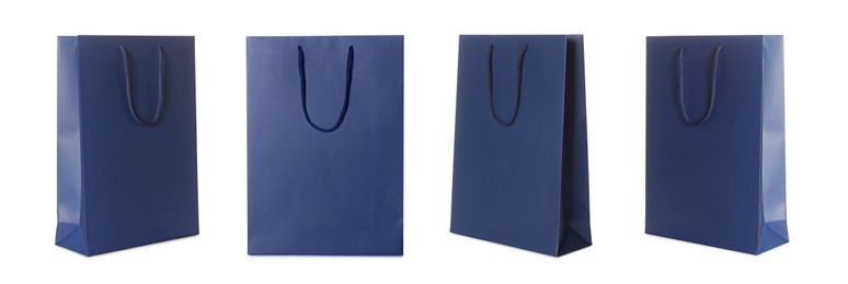 Image of Dark blue shopping bag isolated on white, different sides