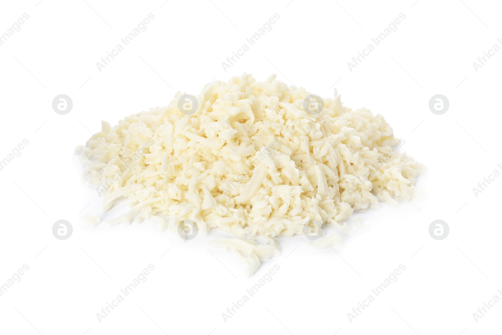 Photo of Heap of delicious mozzarella cheese on white background