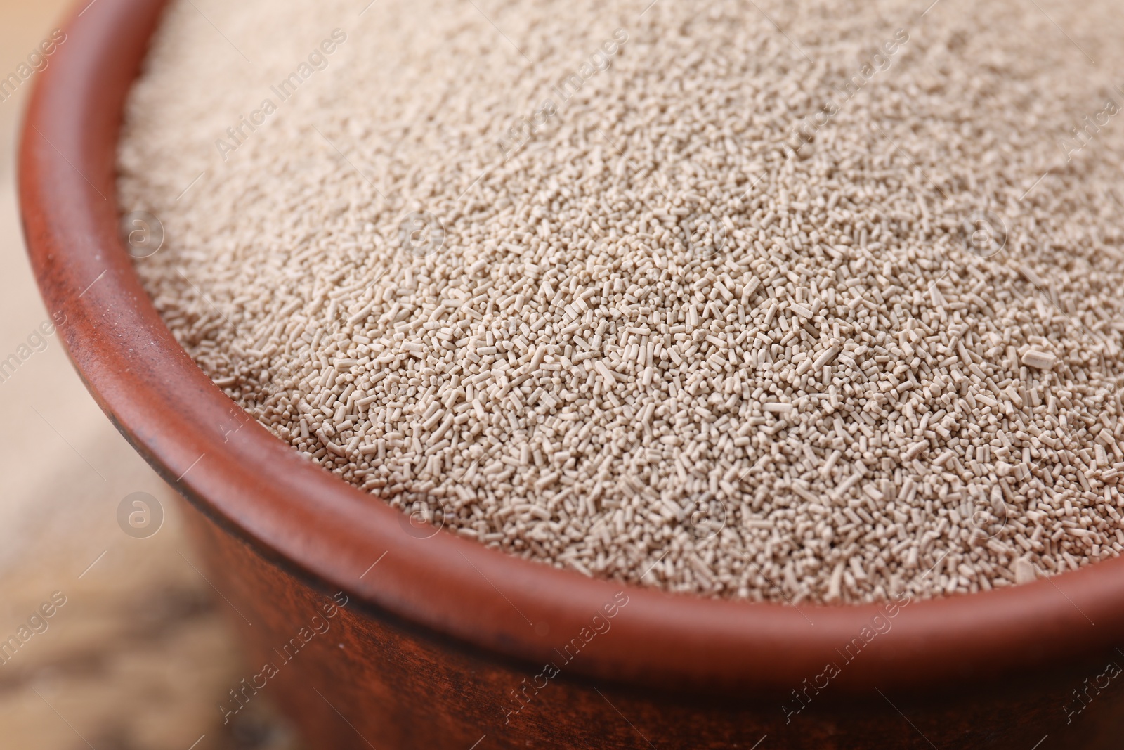 Photo of Bowl of active dry yeast, closeup view