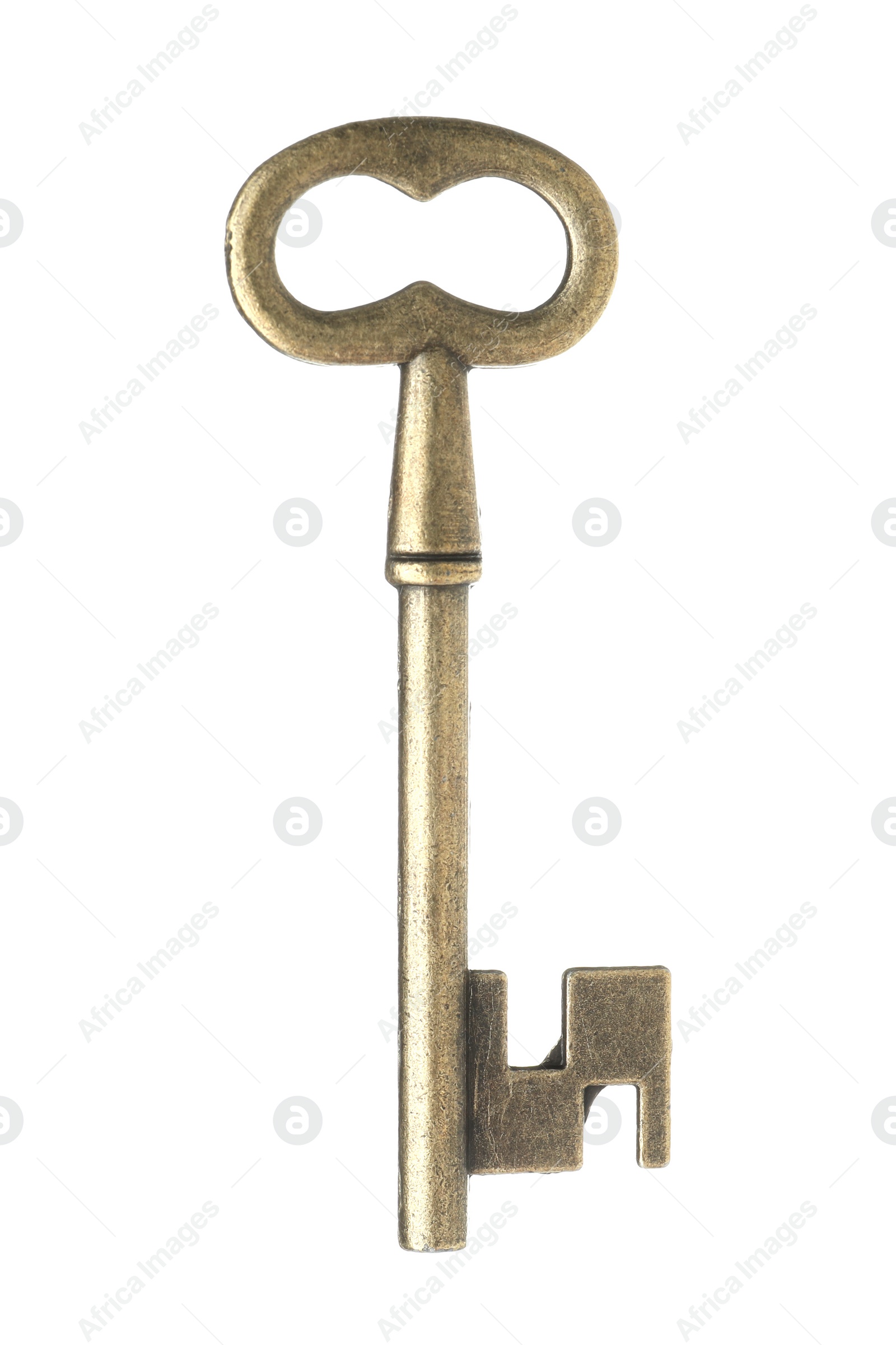 Photo of One bronze vintage key on white background