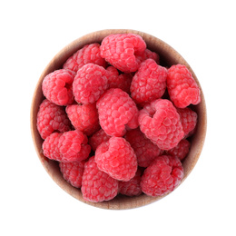 Photo of Delicious fresh ripe raspberries in bowl isolated on white