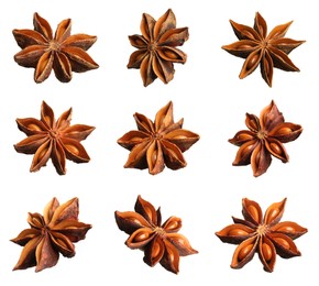 Image of Set with dry anise anise stars on white background