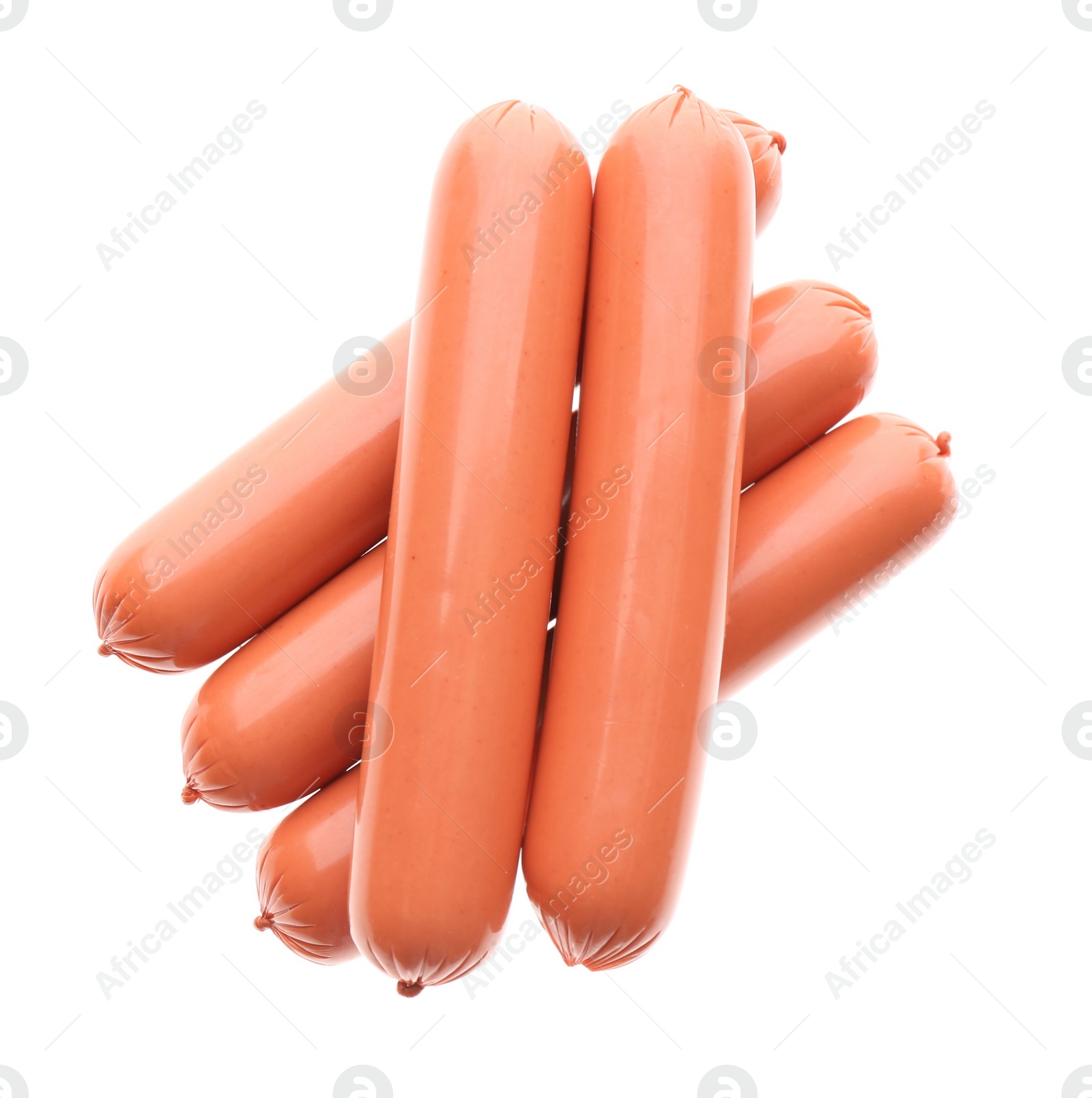 Photo of Fresh raw vegetarian sausages on white background, top view