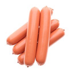 Photo of Fresh raw vegetarian sausages on white background, top view