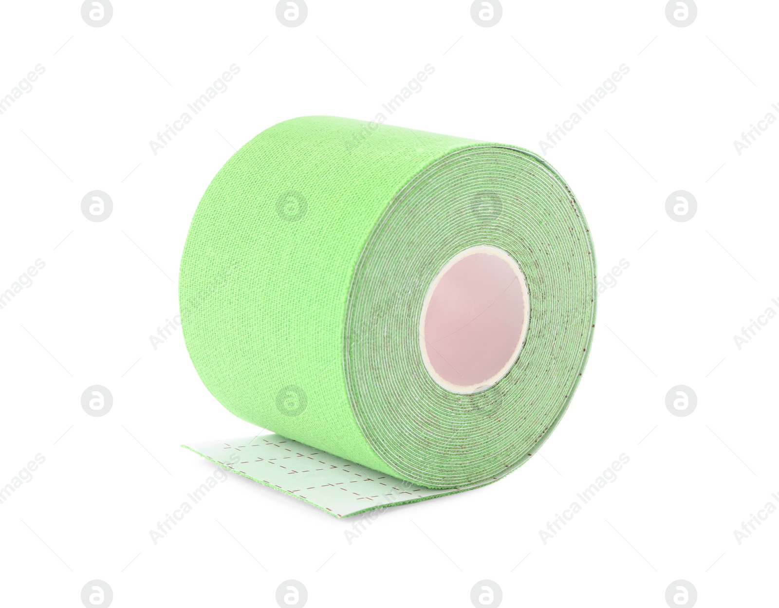 Photo of Green kinesio tape in roll on white background
