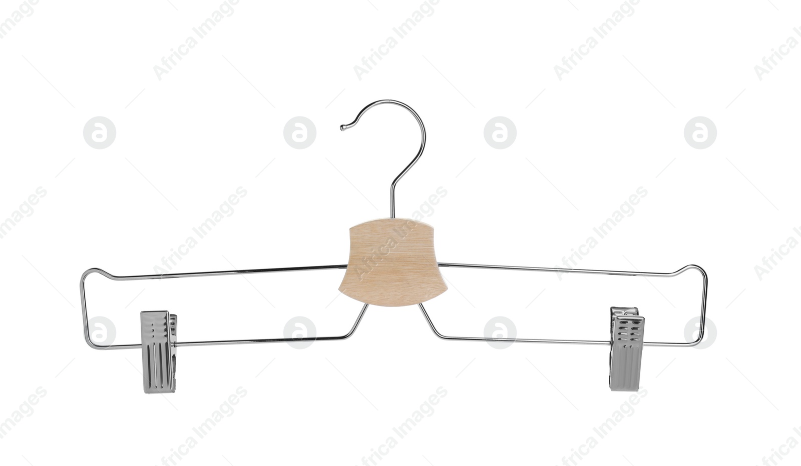 Photo of Empty hanger with clips isolated on white