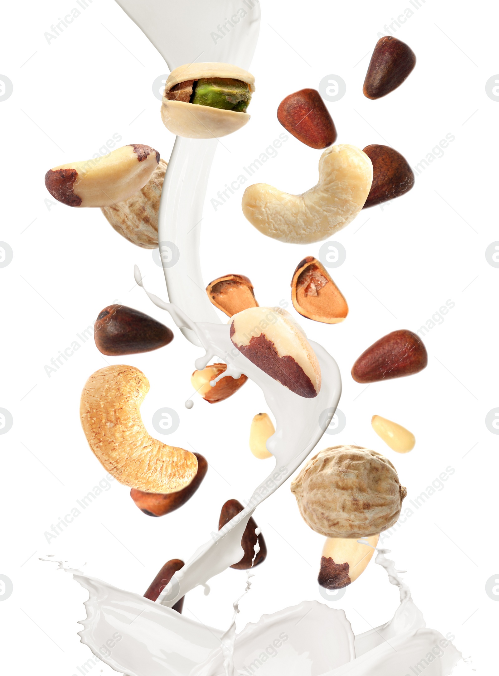 Image of Delicious natural nut milk on white background