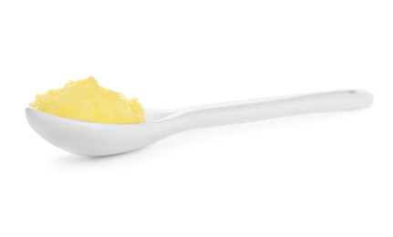 Photo of Spoon of Ghee butter isolated on white