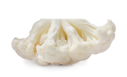 Cut fresh raw cauliflower on white background