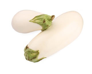 Photo of Two fresh white eggplants isolated on white
