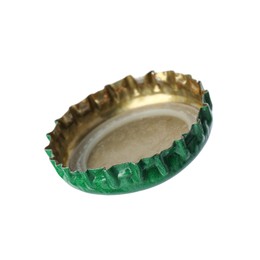 Photo of One green beer bottle cap isolated on white