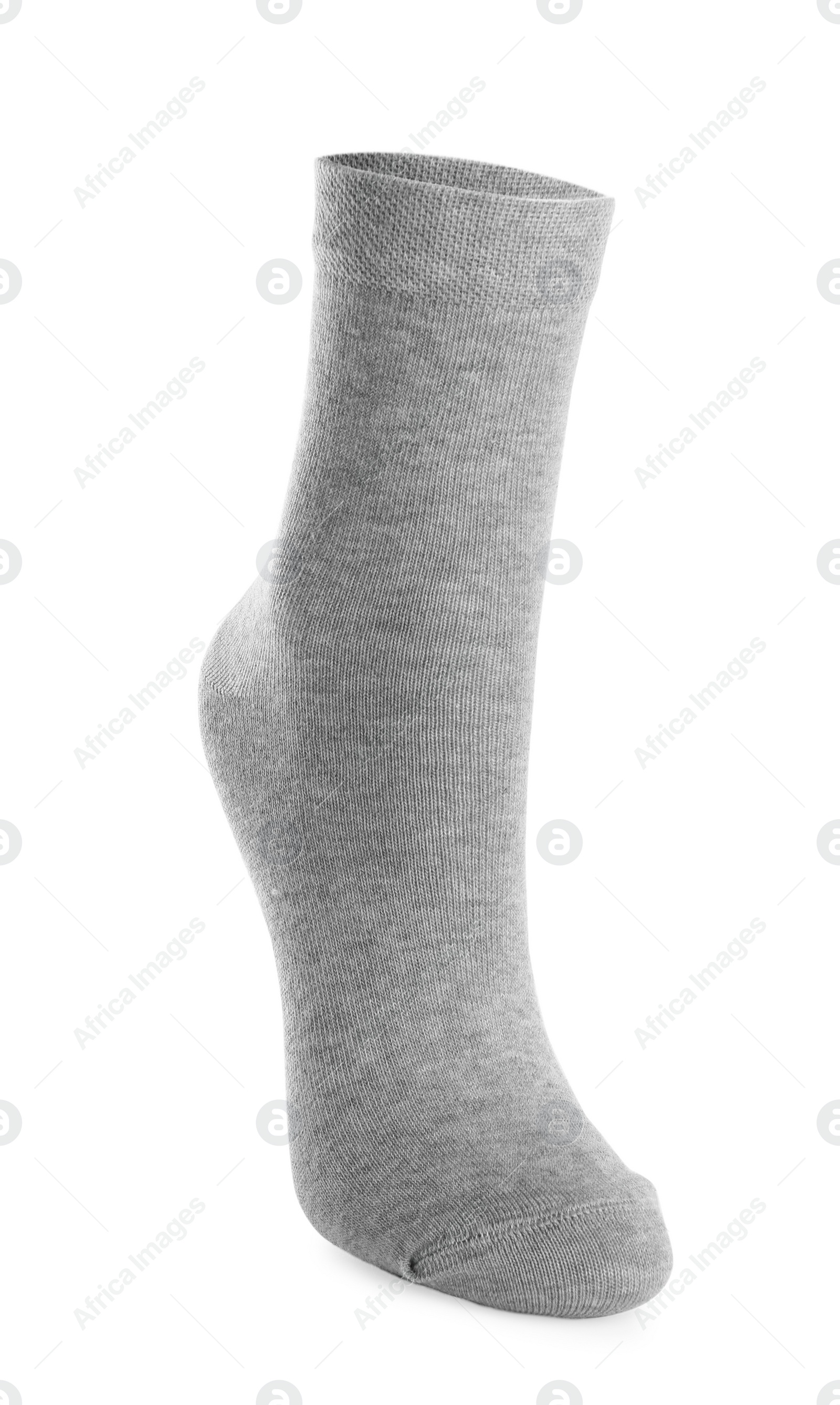 Photo of One light grey sock isolated on white