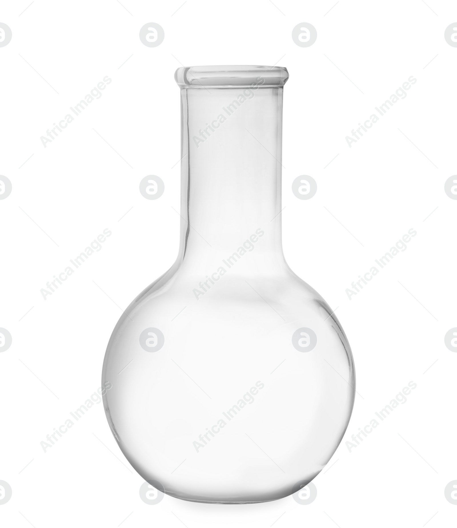 Photo of Empty florence flask isolated on white. Laboratory glassware