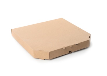 Pizza box isolated on white, mockup for design. Food delivery