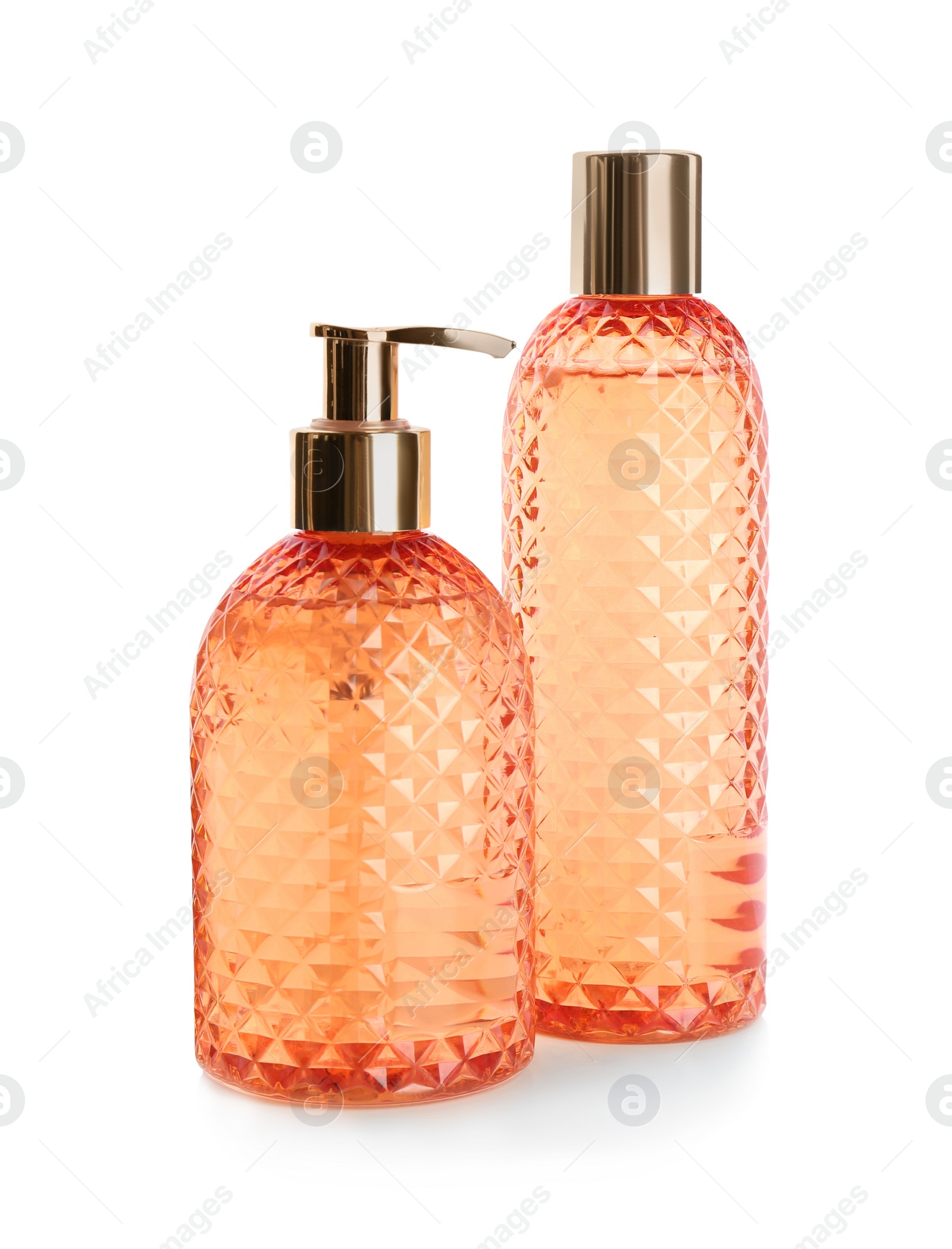 Photo of Stylish containers with skin care products on white background