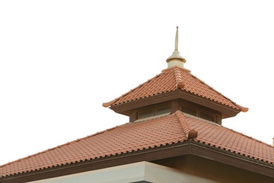 Roof of beautiful building on sky background