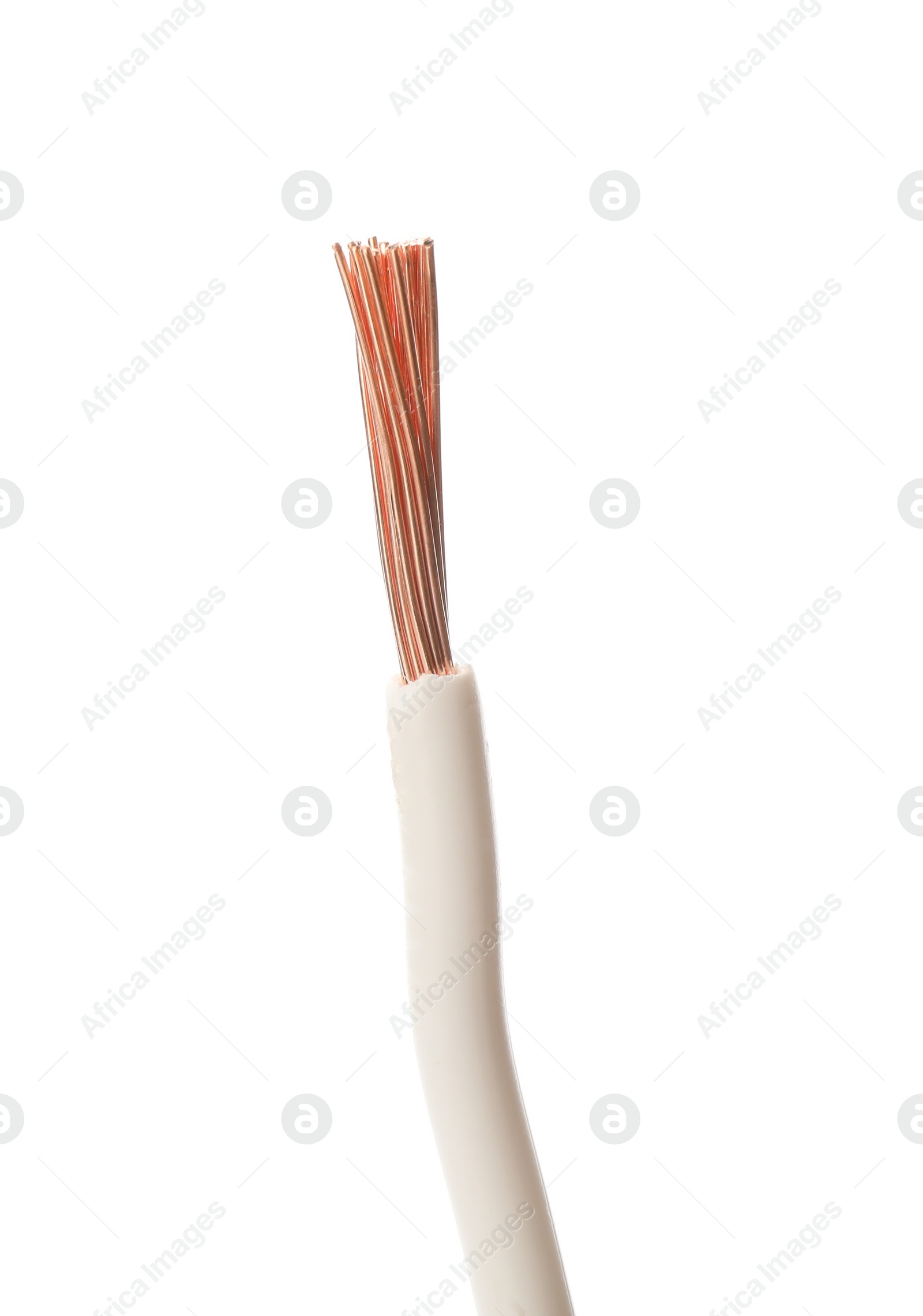 Photo of One stripped electrical wire isolated on white