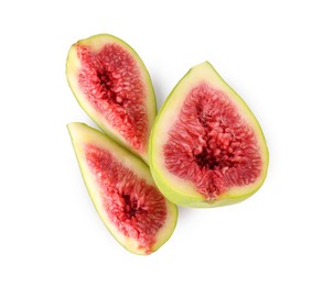 Photo of Cut fresh green fig isolated on white, top view