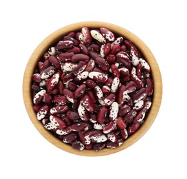 Bowl with dry kidney beans isolated on white, top view