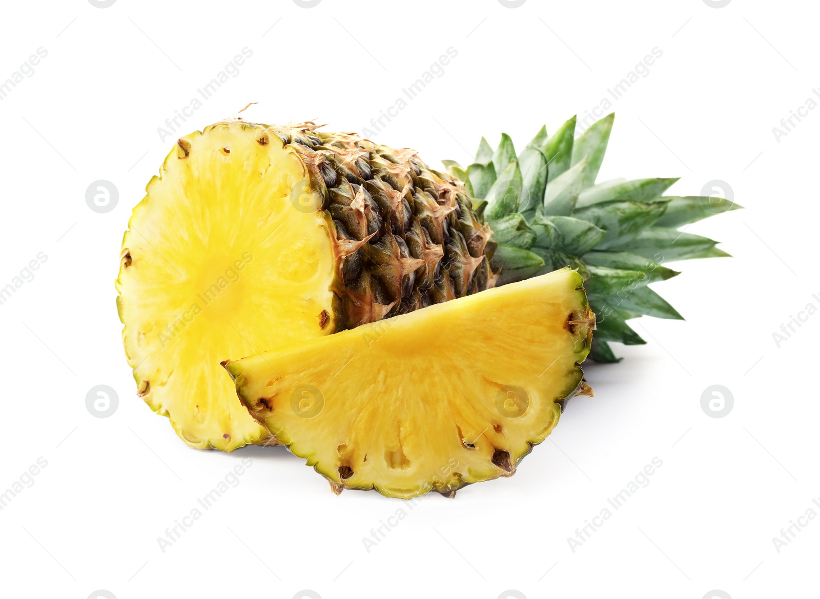 Photo of Tasty raw pineapple with slices on white background