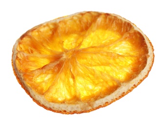 Photo of Slice of dried orange isolated on white. Mulled wine ingredient
