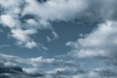 Image of Sky covered with rainy clouds. Stormy weather