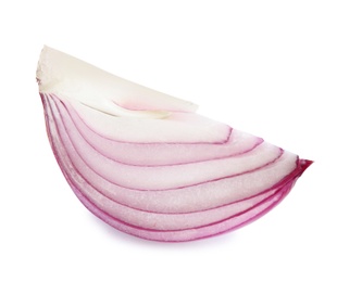 Photo of Fresh cut red onion on white background