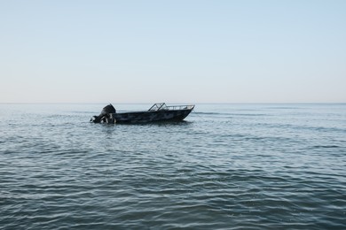 Motor boat at sea on sunny day