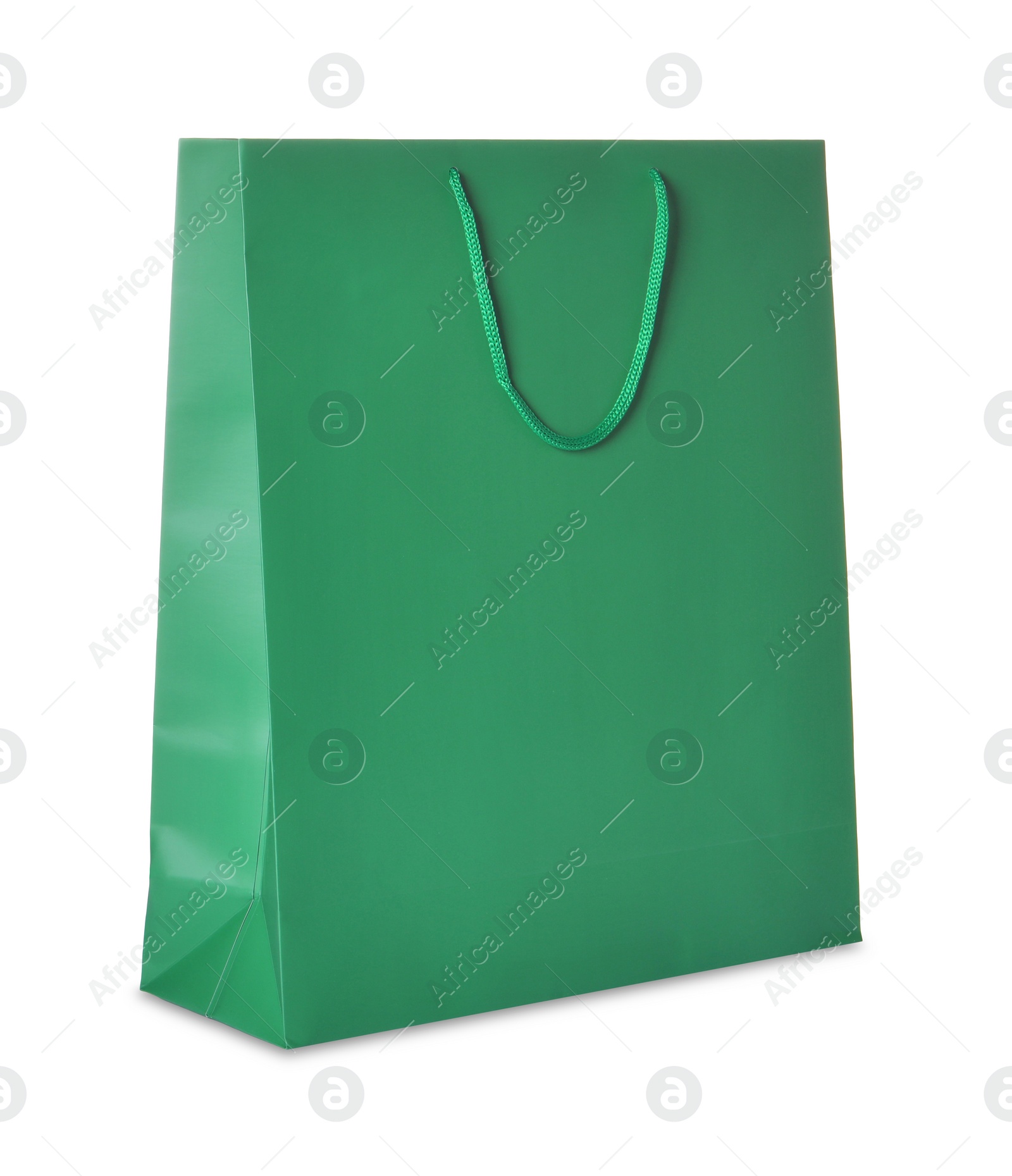 Photo of One green shopping bag isolated on white