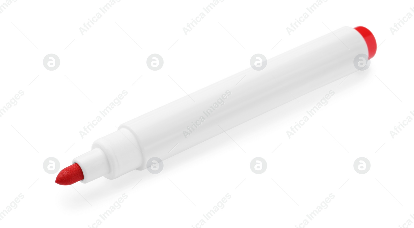 Photo of Bright red marker isolated on white. School stationery
