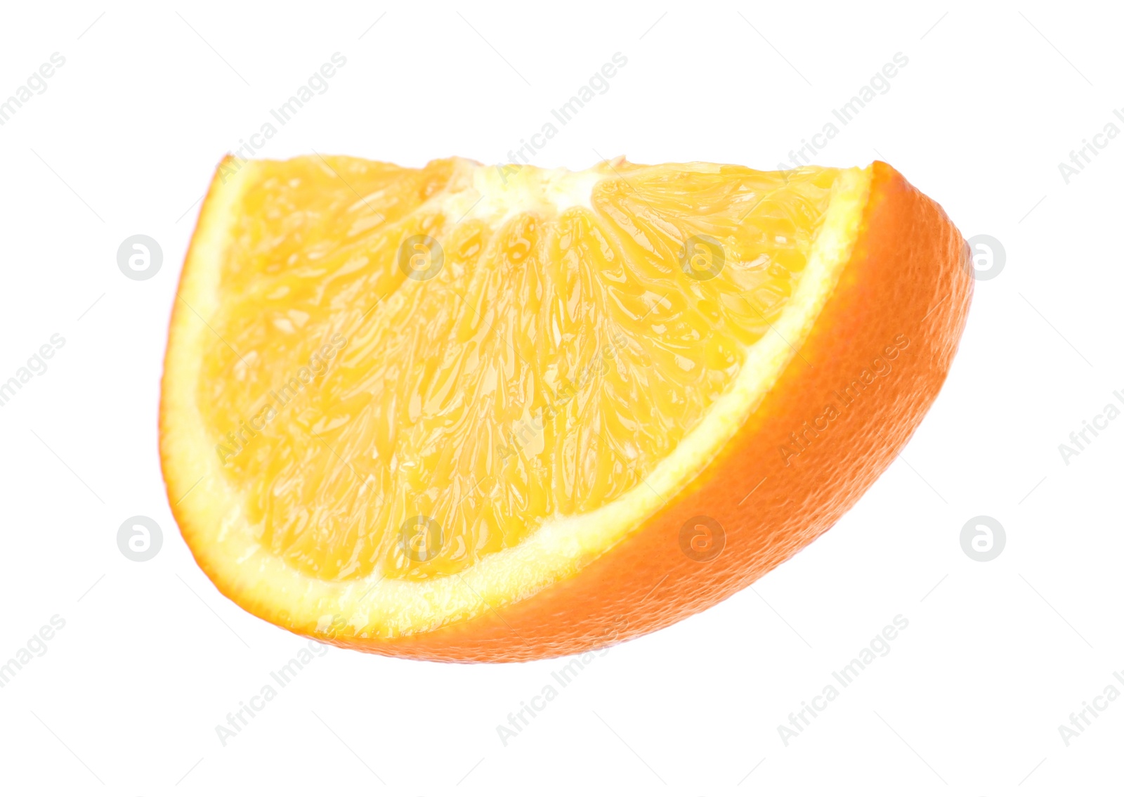 Photo of Citrus fruit. Slice of fresh ripe orange isolated on white