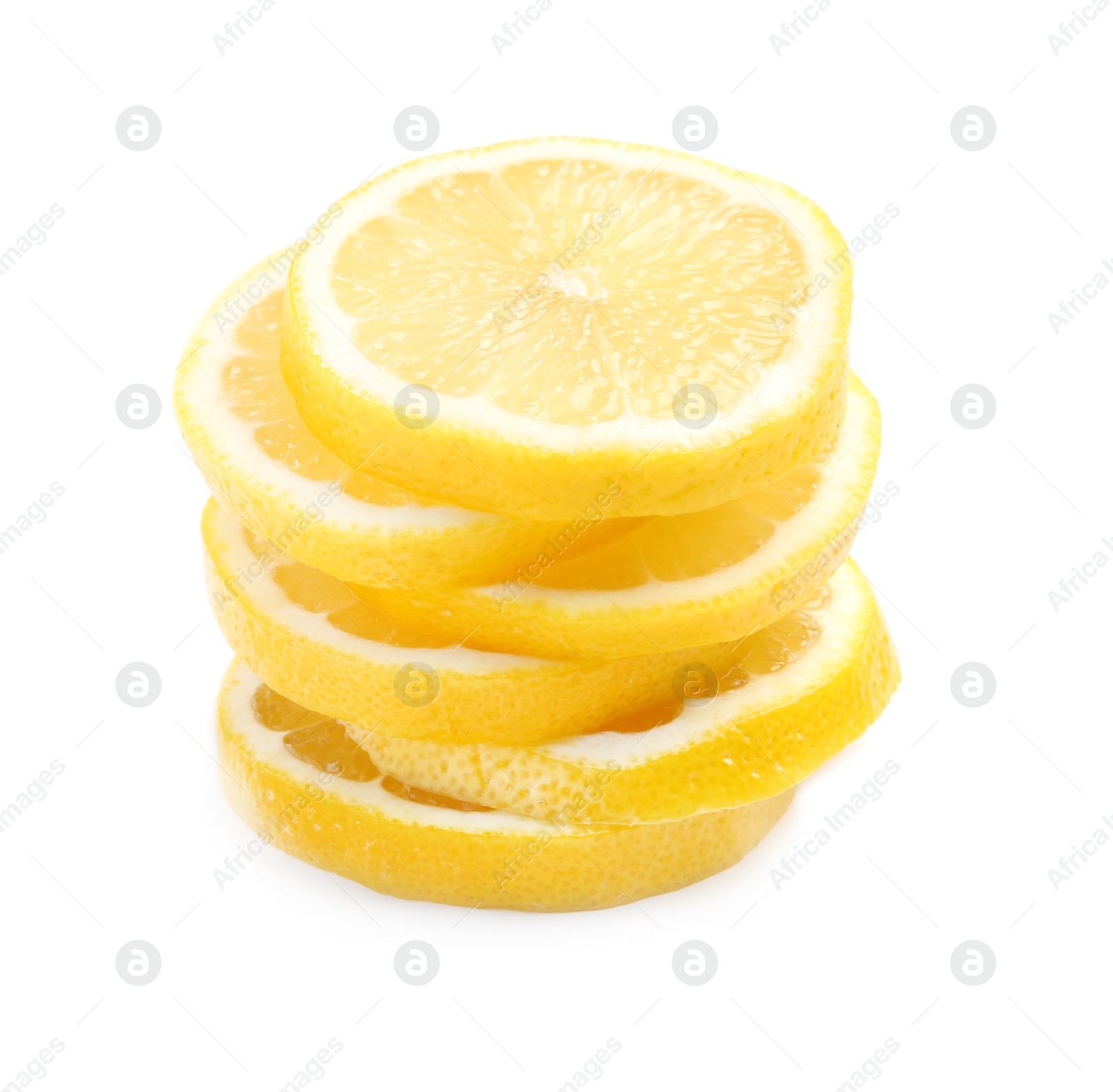 Photo of Sliced fresh ripe lemon on white background