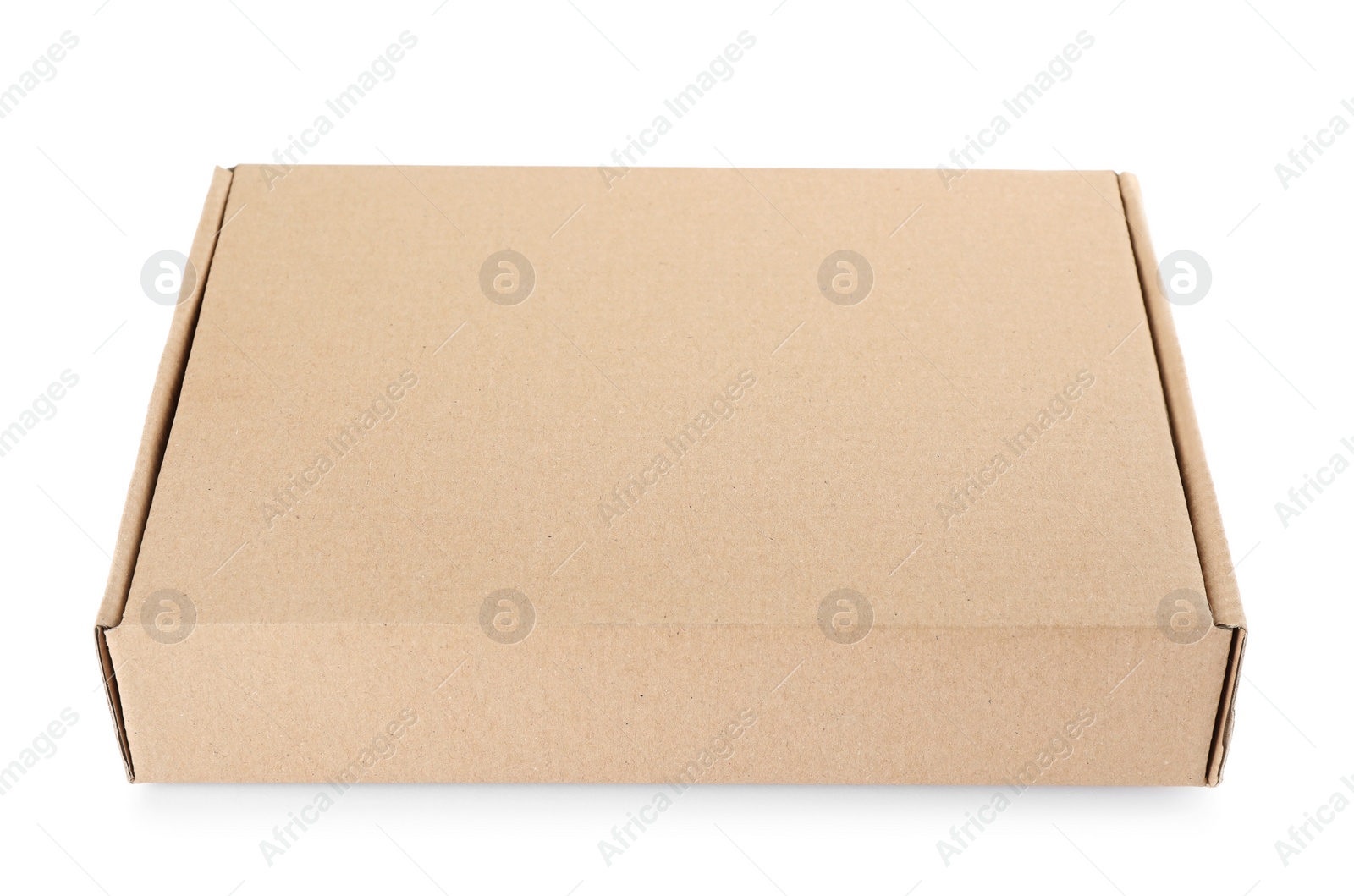 Photo of Closed cardboard box on white background. Mockup for design