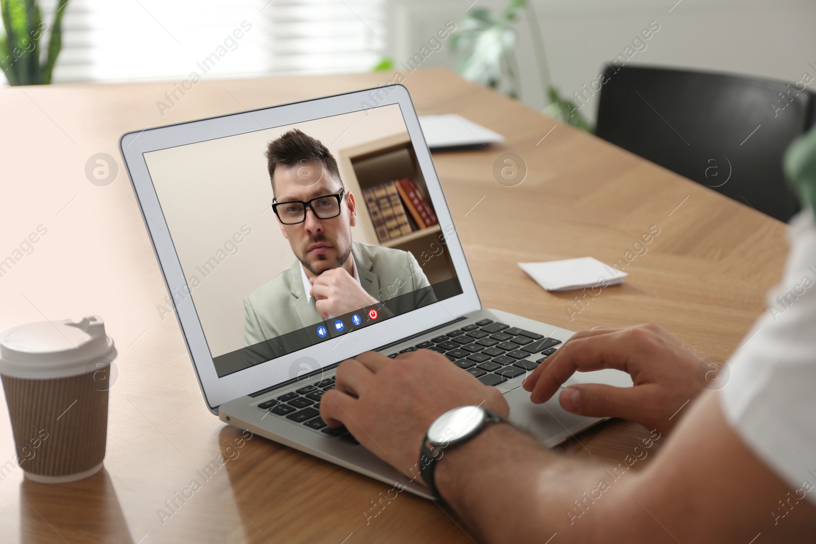 Image of Man using laptop for online studying, closeup. Webinar concept